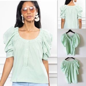 The Shirt Rochelle Behrens The French Girl Green and White Striped Sz XL